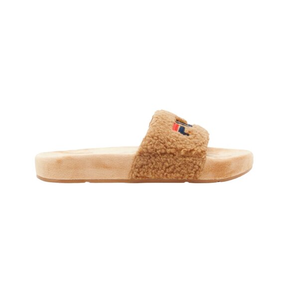 Fila Women's Fuzzy Drifter Slide Sandal BEIGE-Navy-Red New - Picture 2 of 5